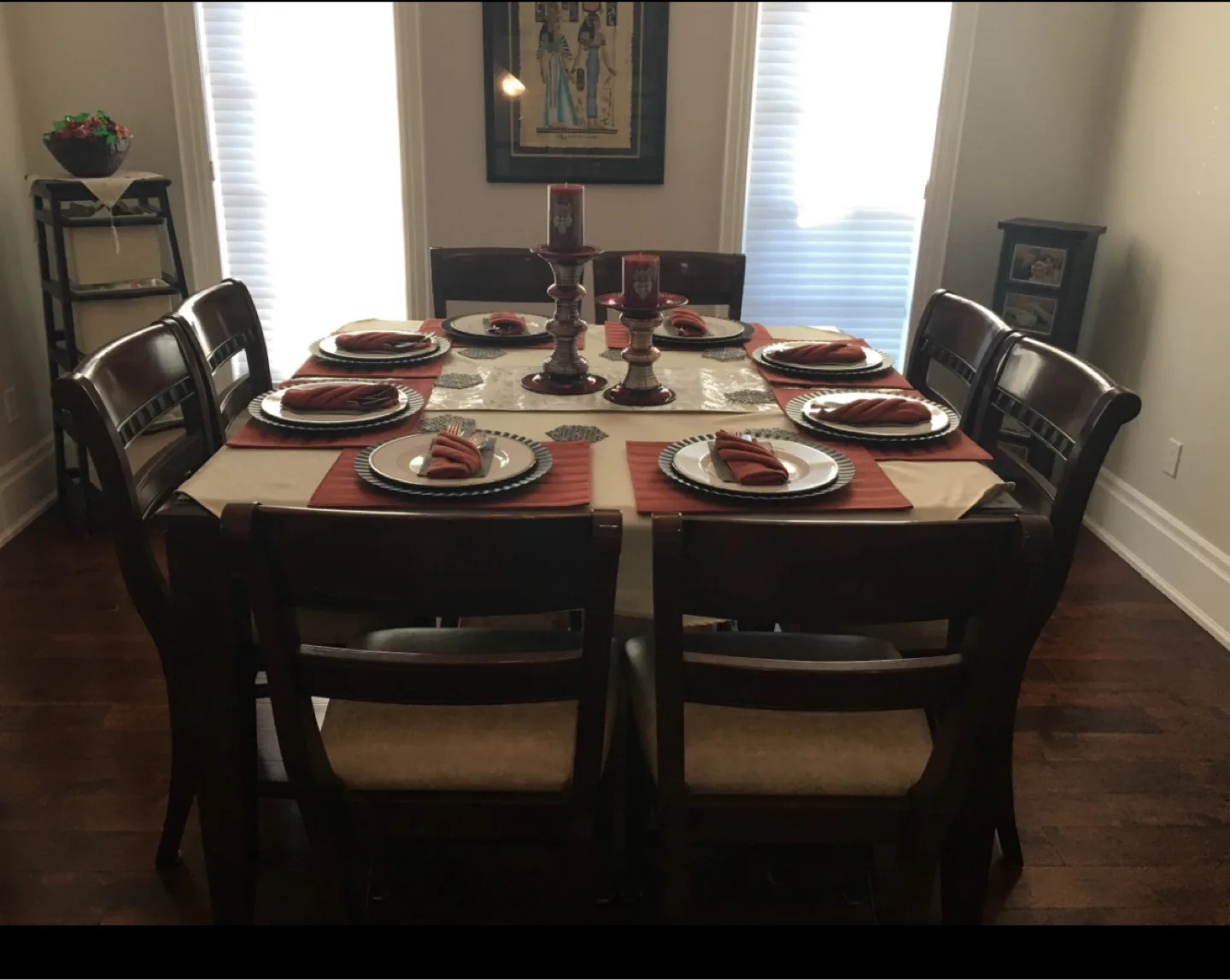 Dark Brown Wood Dining Table Set with 8 Chairs and Glass Top image indicator(3)