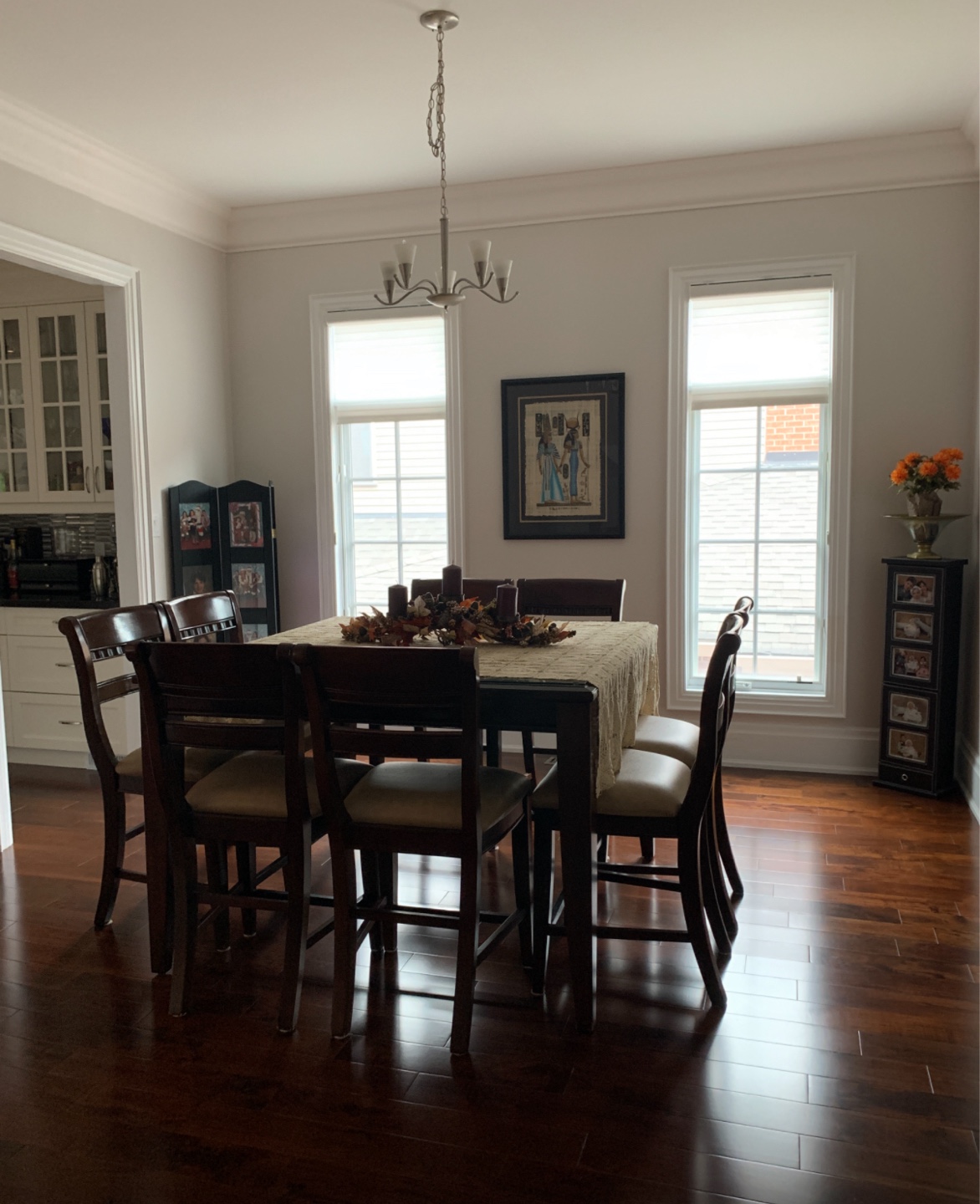 Dark Brown Wood Dining Table Set with 8 Chairs and Glass Top - photo 2
