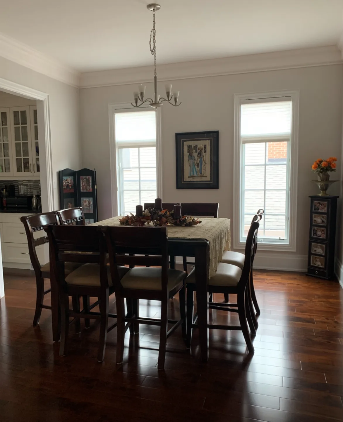 Dark Brown Wood Dining Table Set with 8 Chairs and Glass Top image indicator(2)