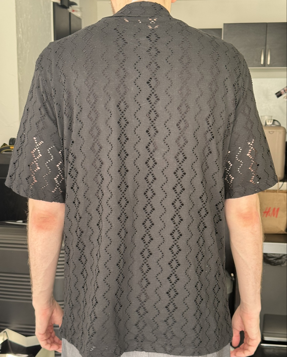 Zara Men's Black Short Sleeve Perforated Shirt - Size L - photo 2