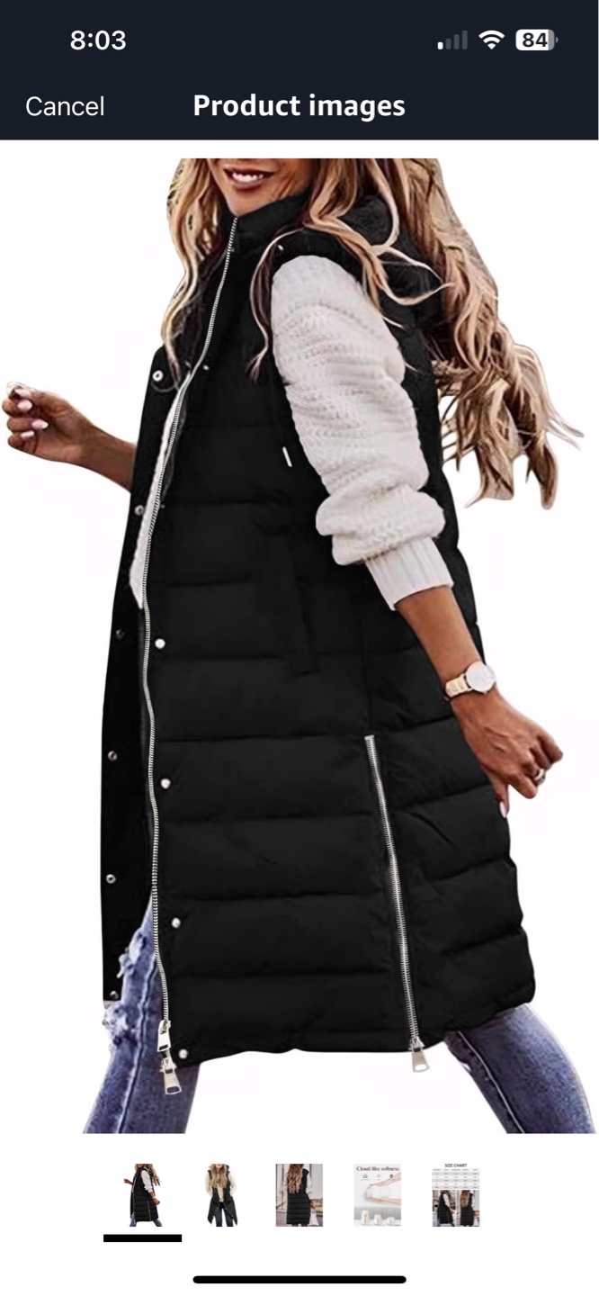 NEW! Flovey Long Black Puffer Quilted Vest w Pockets