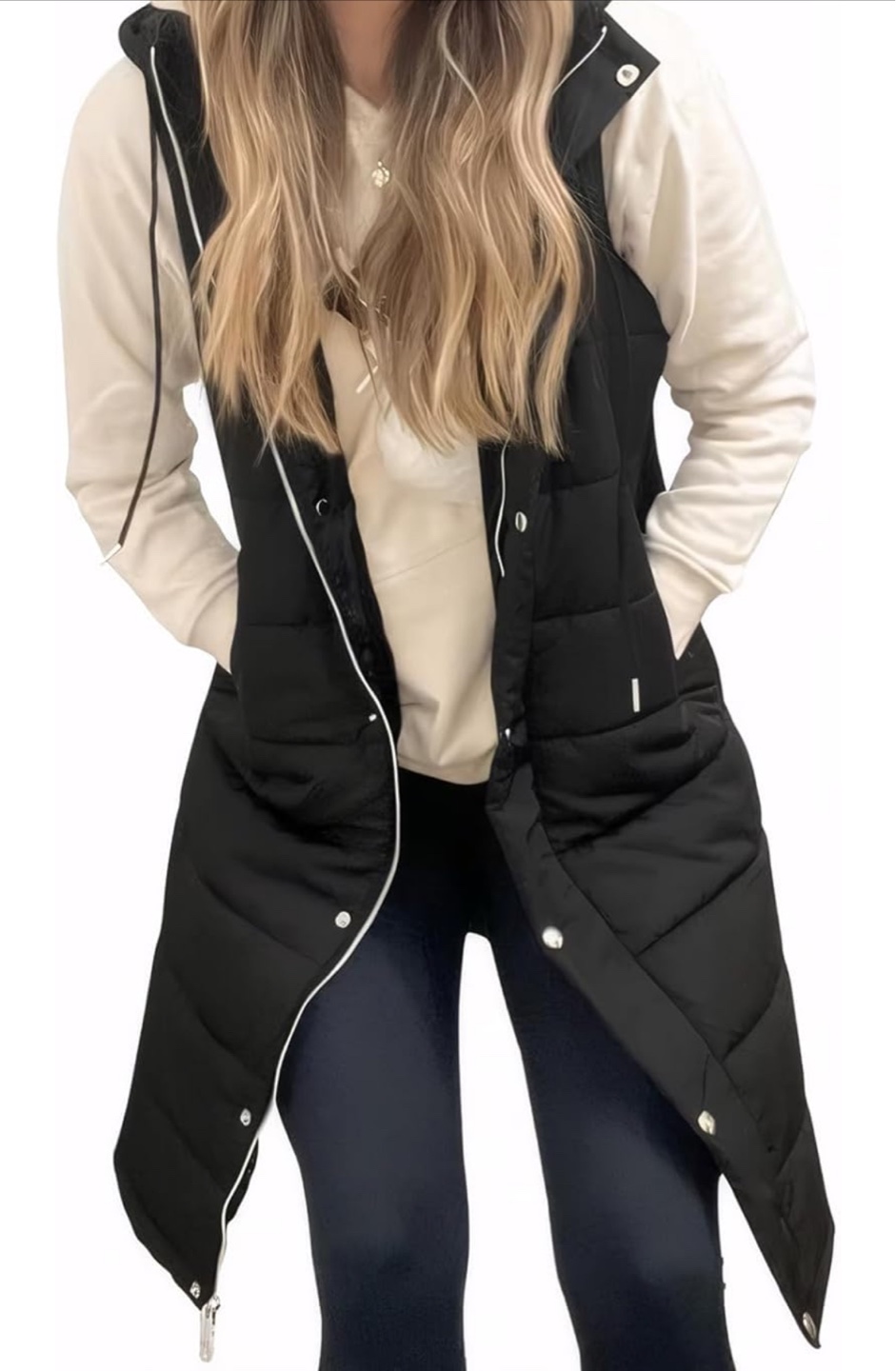 NEW! Flovey Long Black Puffer Quilted Vest w Pockets - photo 2