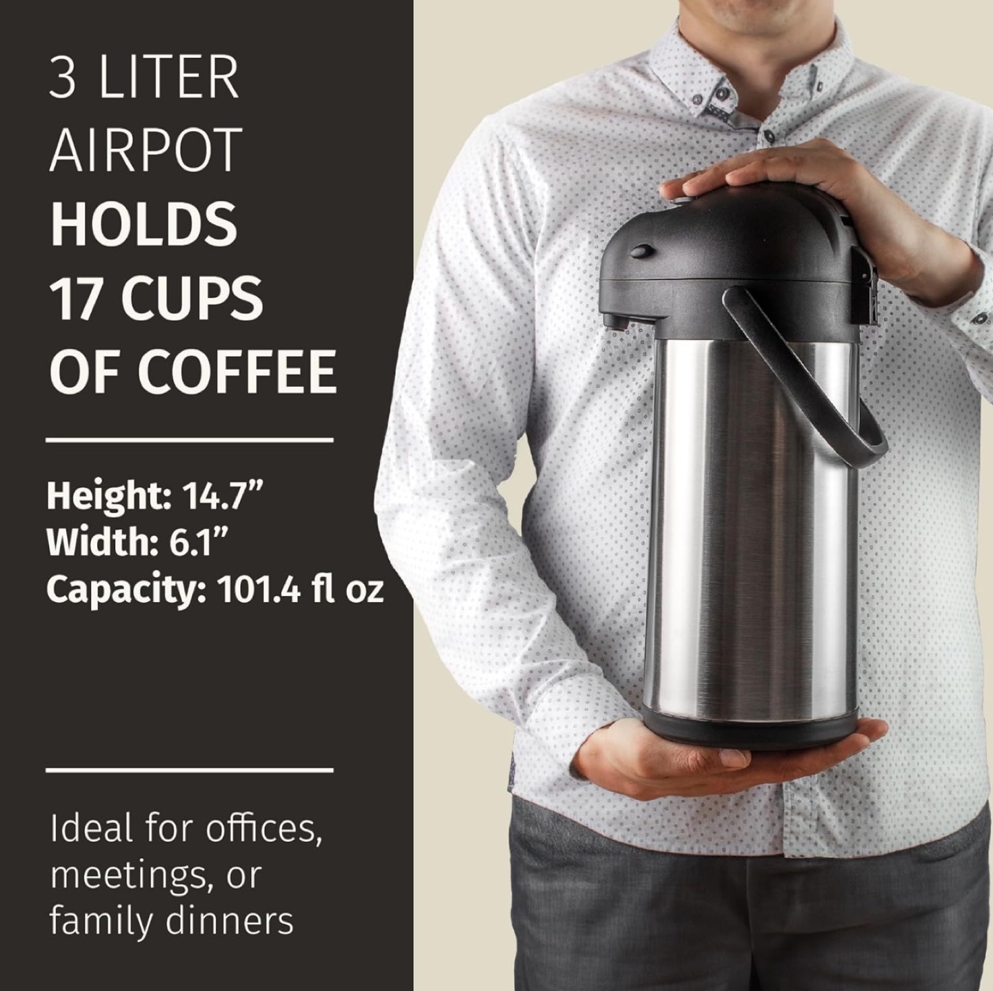 Cressimo 3 Liter Stainless Steel Airpot Coffee Dispenser - photo 5