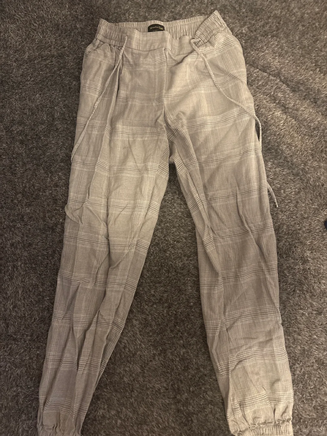Grey Plaid Pants with Drawstrings thumbnail