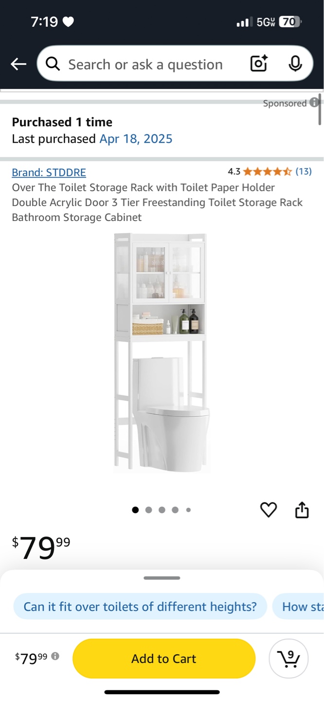 White Over The Toilet Storage Rack