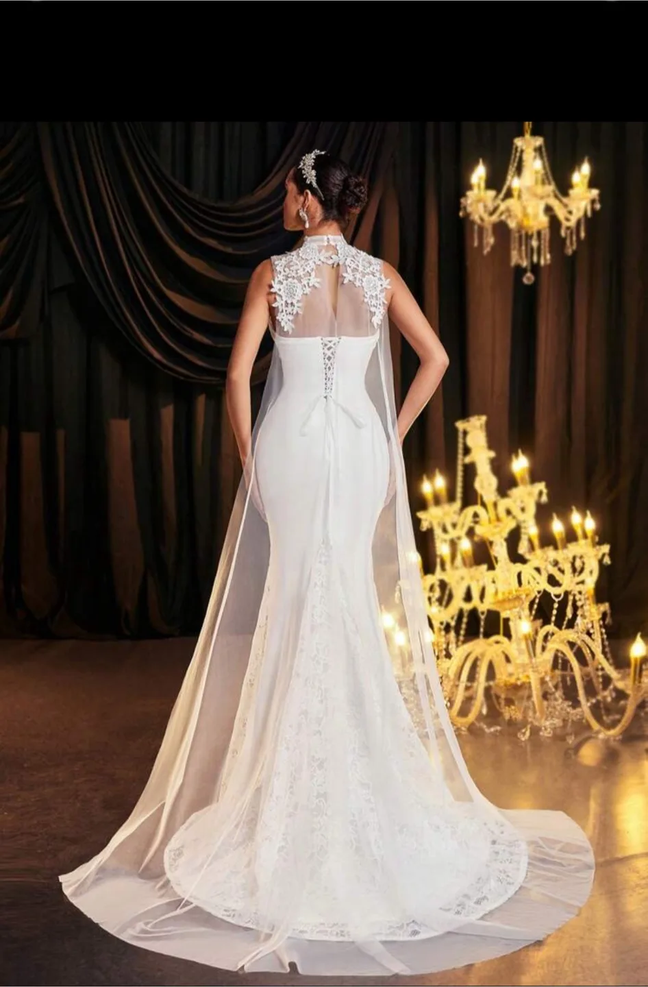 Glamrae White Mermaid Wedding Dress with Detachable Train image indicator(2)