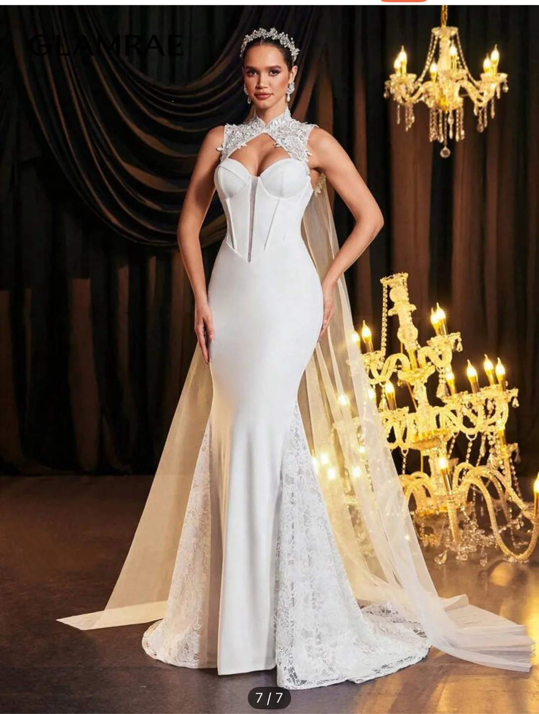 Glamrae White Mermaid Wedding Dress with Detachable Train image indicator(3)