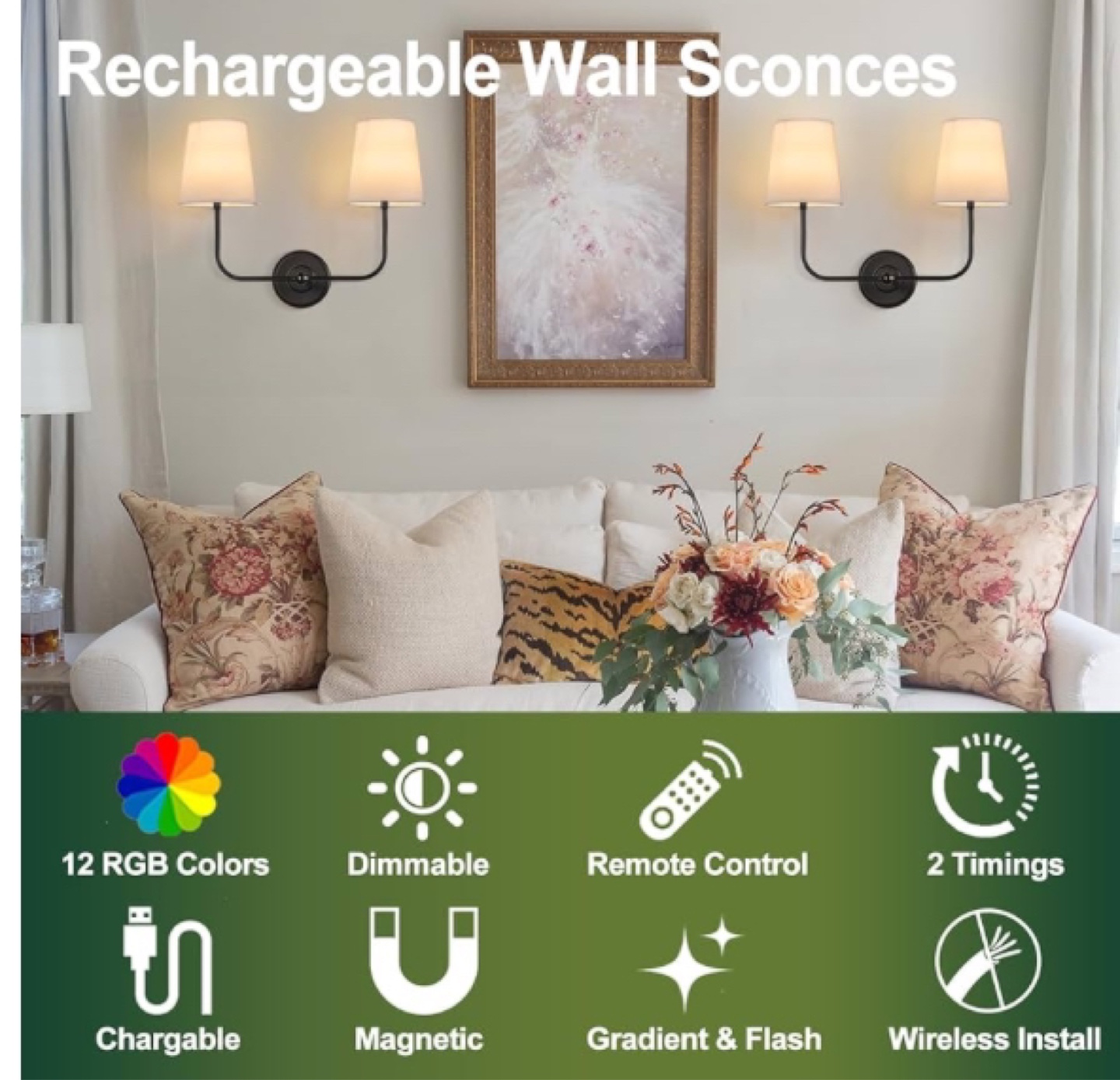 Rechargeable Wireless Wall Sconces with Remote - photo 3