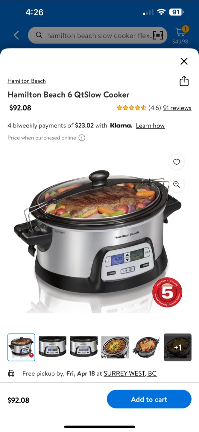 Hamilton Beach 6 Qt Slow Cooker