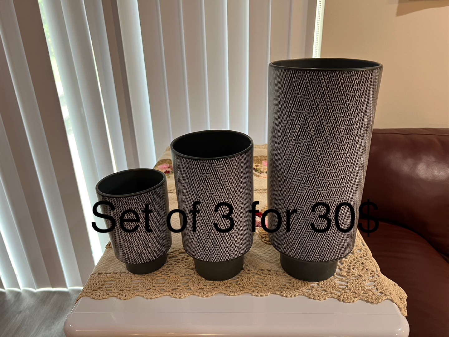 Set of 3 Black and White Patterned Vases
