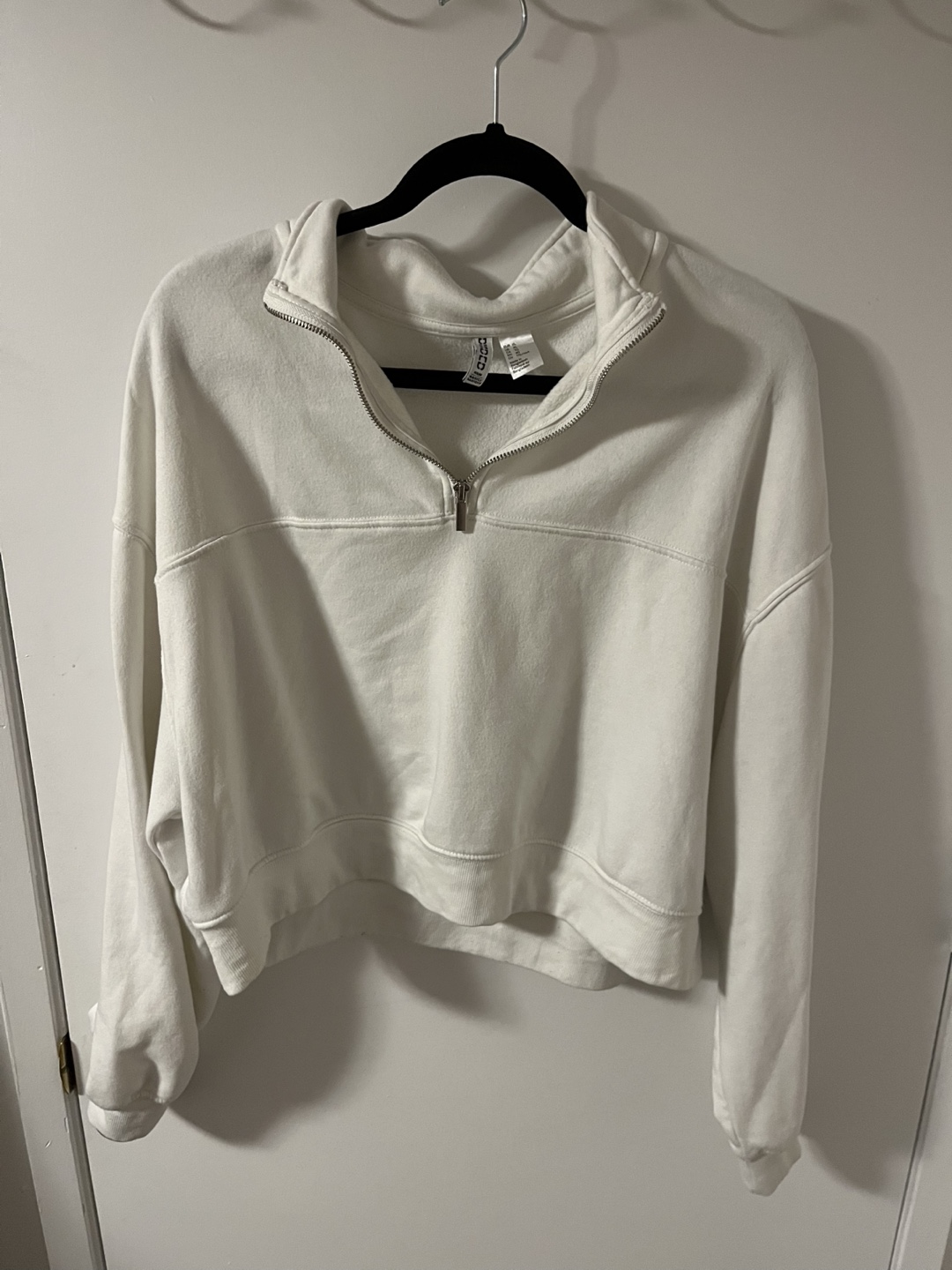 Women's White Cropped Half-Zip Sweatshirt