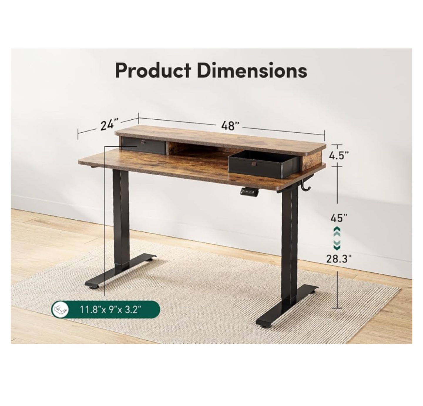 FEZIBO Electric Standing Desk - 48x24 Rustic Brown - photo 3