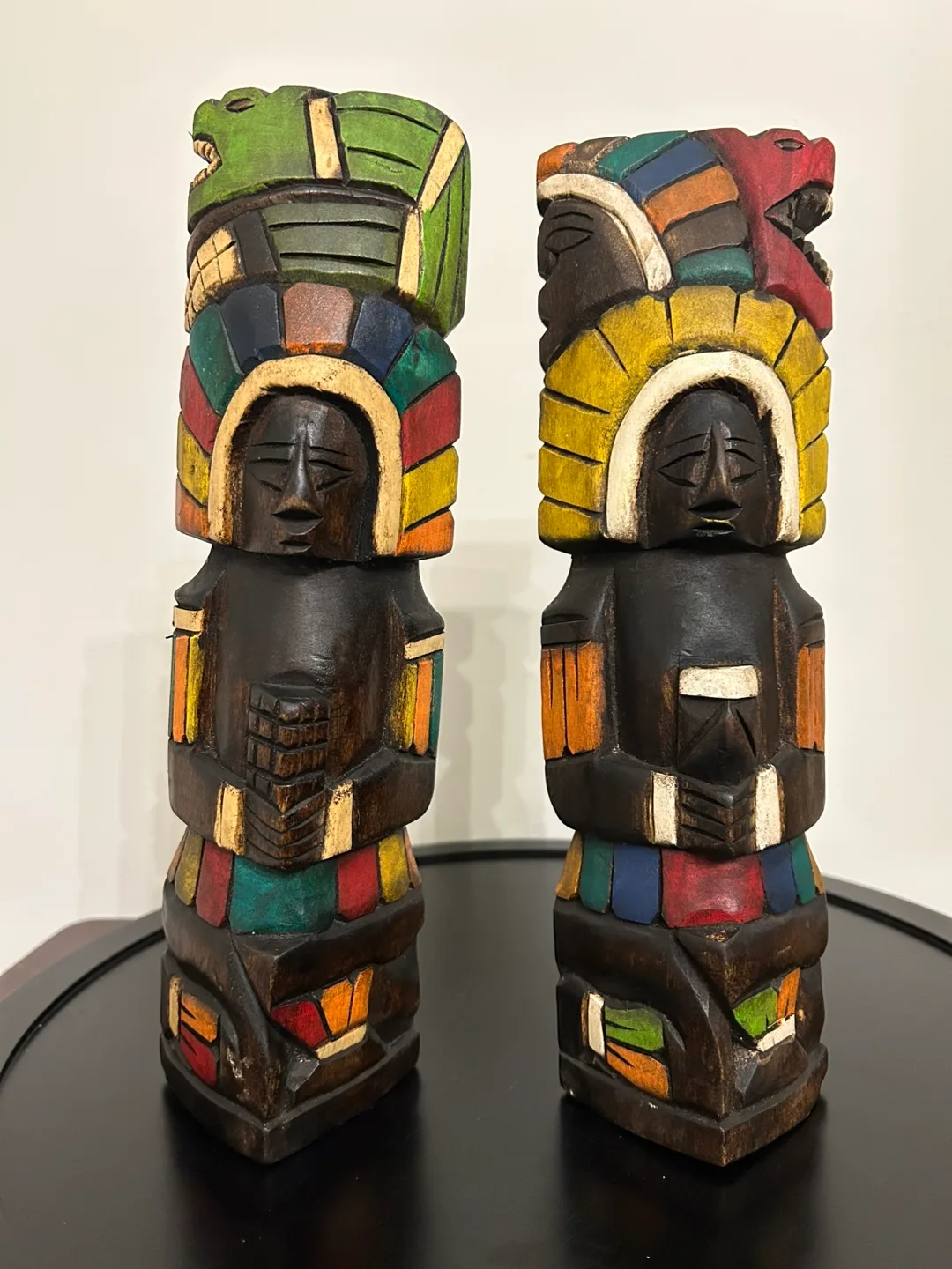 Set of 2 Aztec Mayan Hand Crafted Wooden Folk Art Totem 10,5” thumbnail
