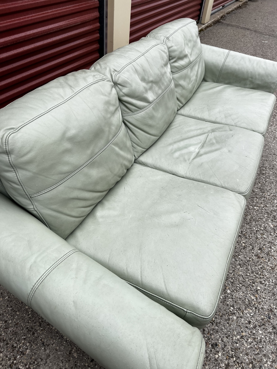 Sage Green Leather Sofa - photo 5