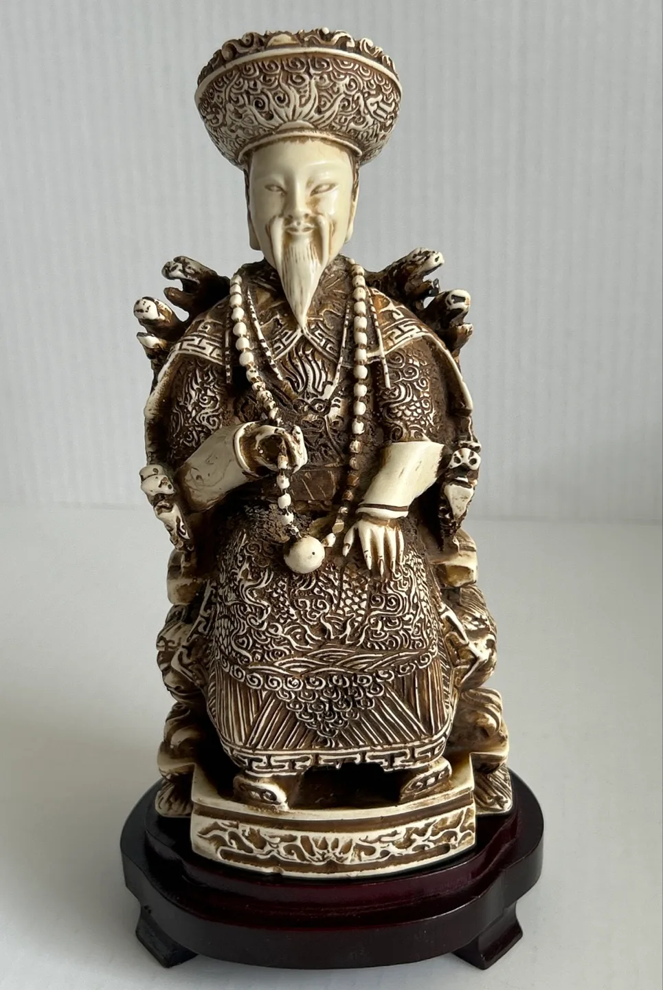 Vintage Hand-Carved Chinese Seated Emperor Figurine image indicator(2)