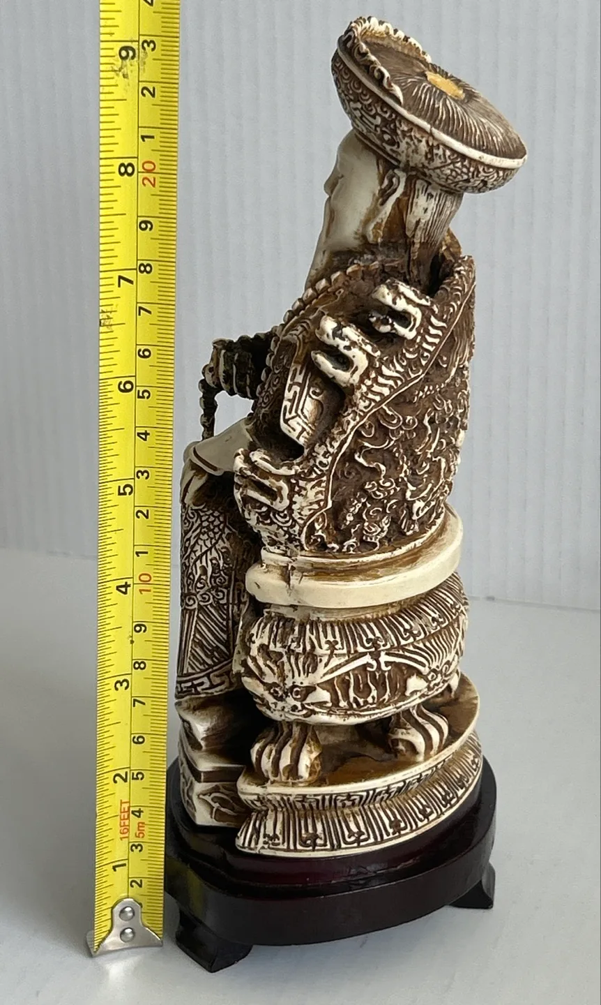 Vintage Hand-Carved Chinese Seated Emperor Figurine image indicator(5)