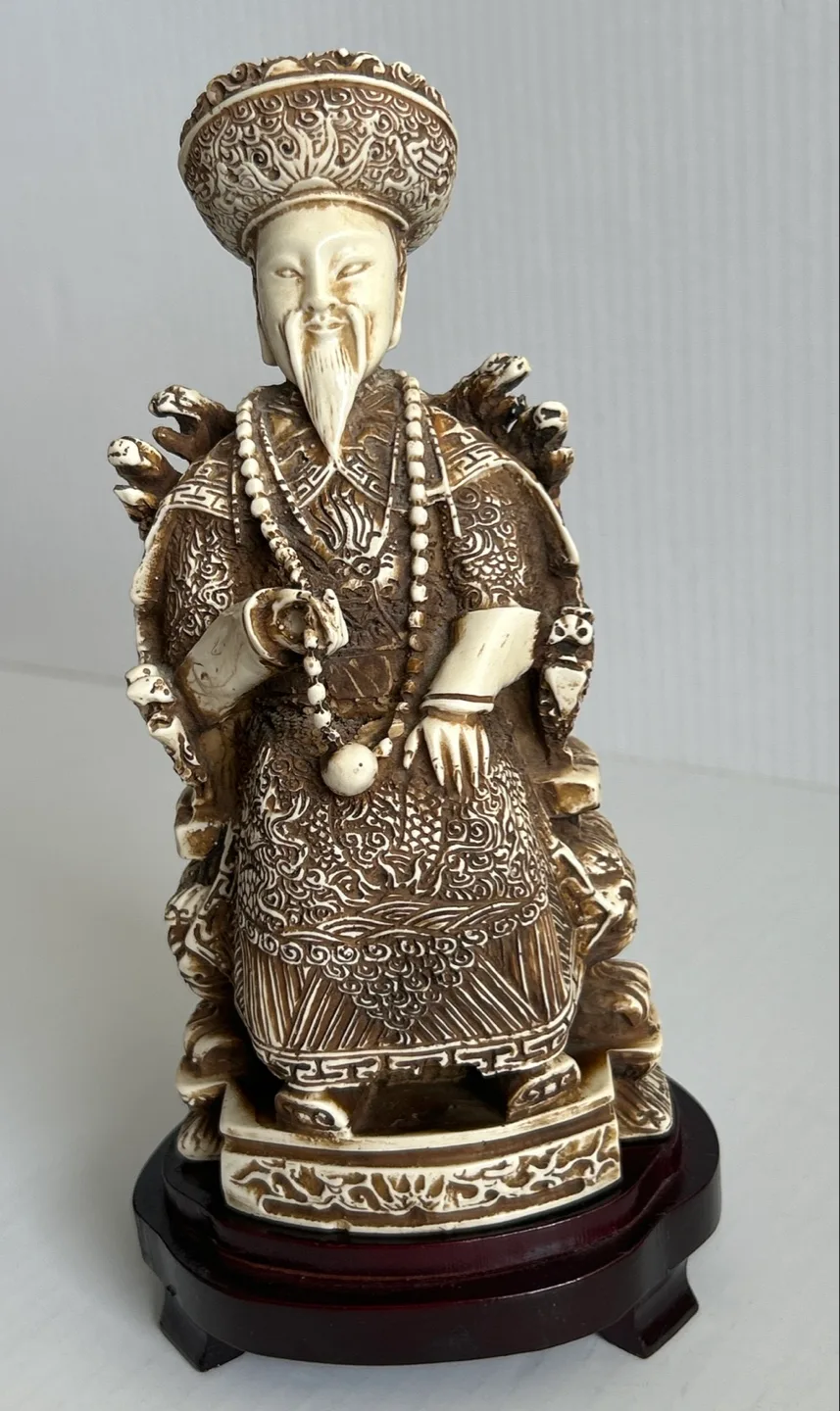 Vintage Hand-Carved Chinese Seated Emperor Figurine image indicator(8)