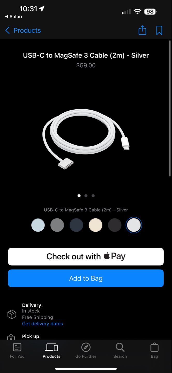 Apple MagSafe 3 USB-C Cable (2m) - Silver