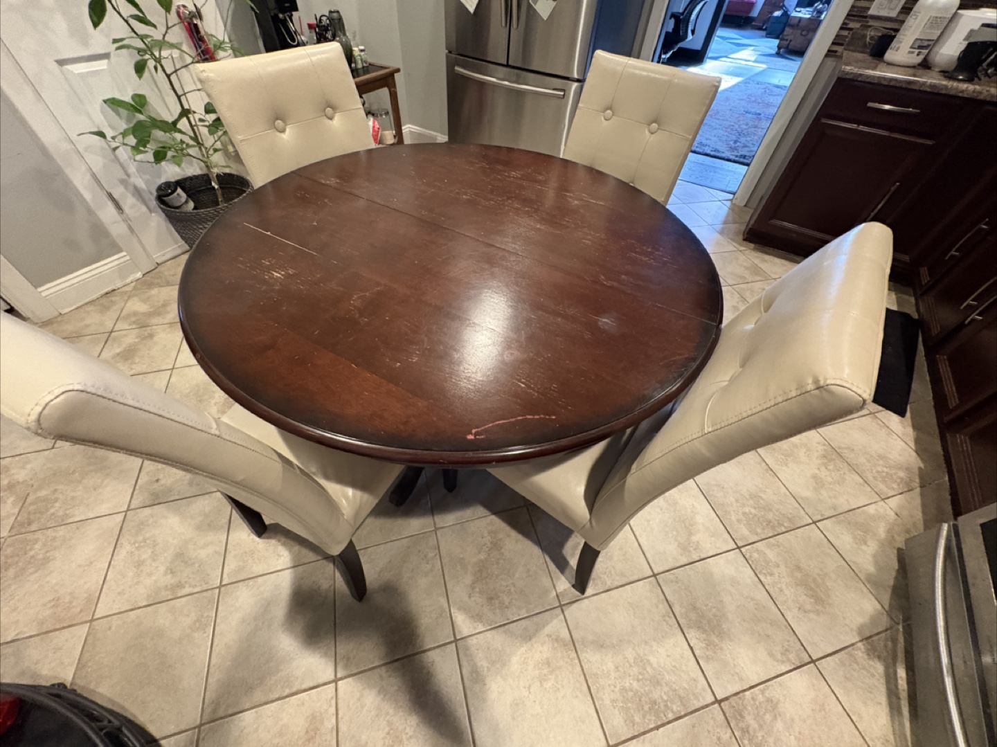 Round Wood Dining Table and Four Chairs