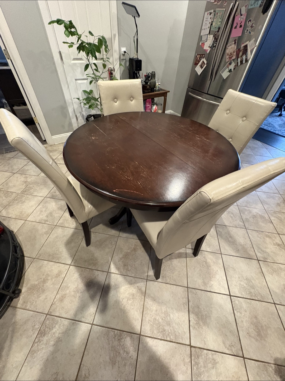 Round Wood Dining Table and Four Chairs - photo 2