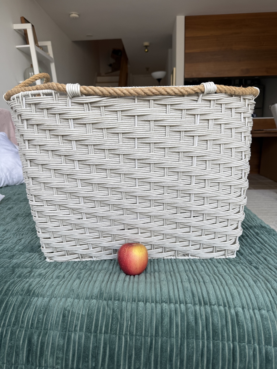 Large White Wicker Basket with Rope Handles