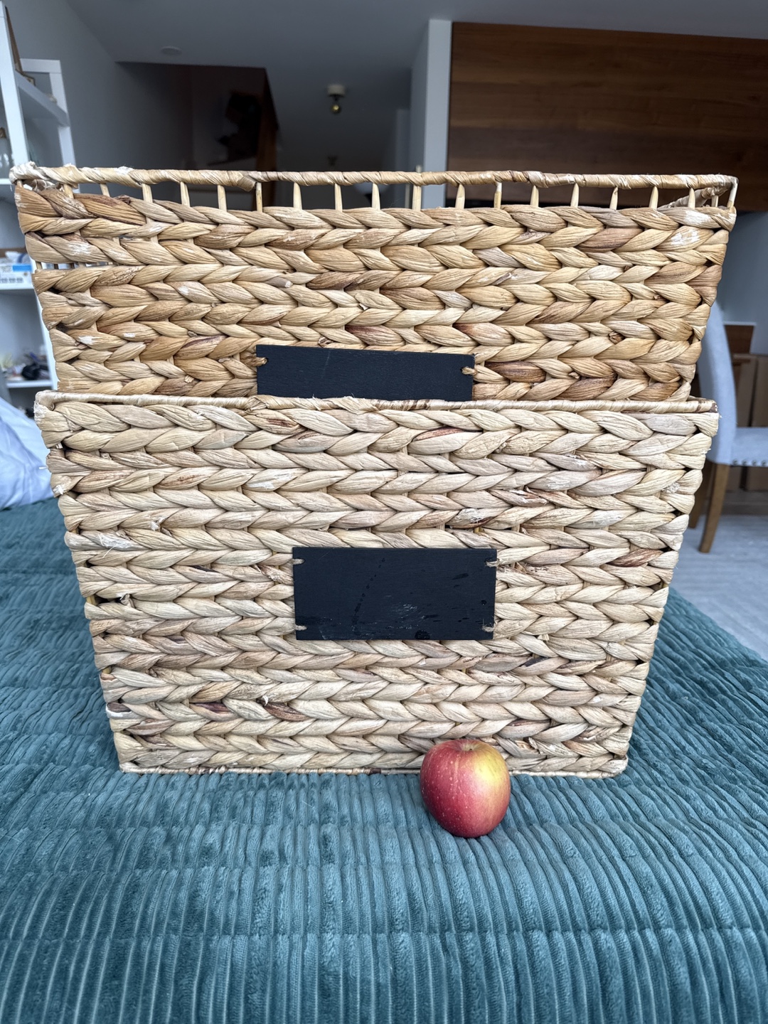 Set of Two Woven Seagrass Storage Baskets with Chalkboard Labels
