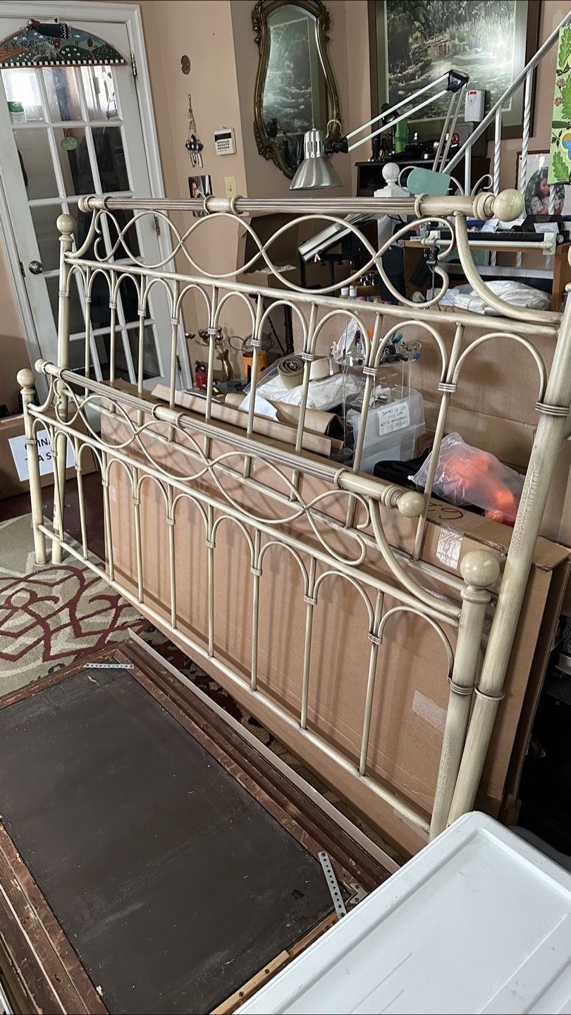 Metal King Bed Frame, Off-White Finish