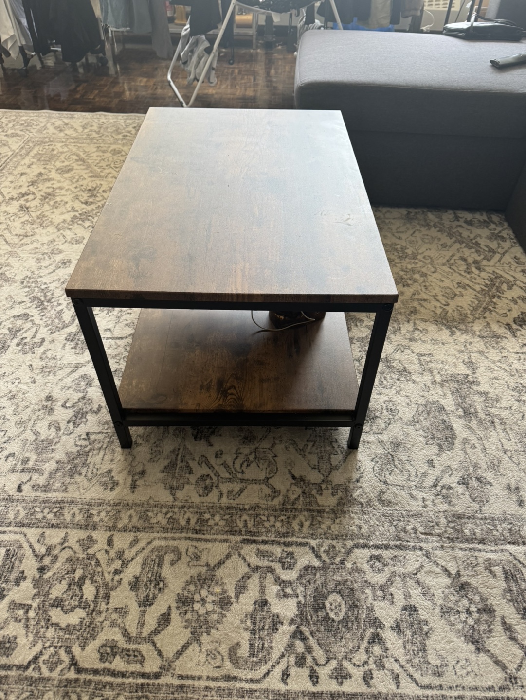 Rustic Brown Coffee Table with Metal Frame