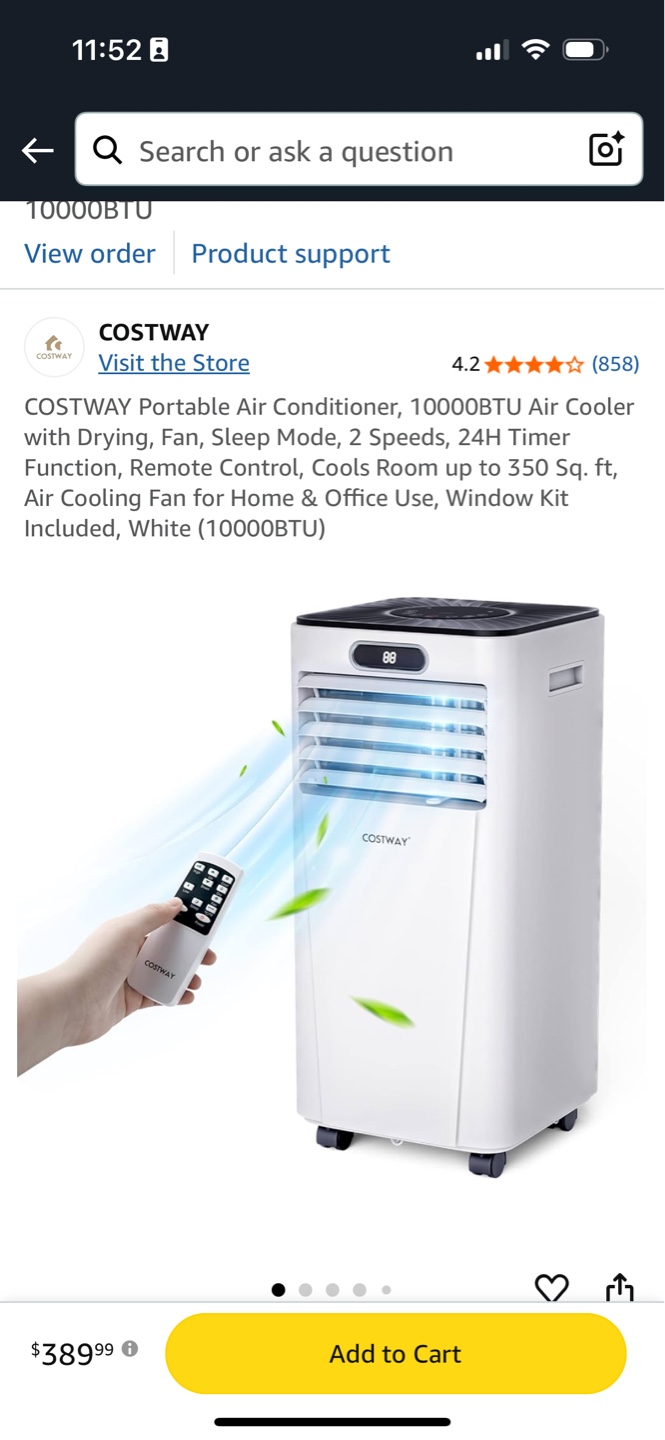 COSTWAY 10000BTU Portable Air Conditioner