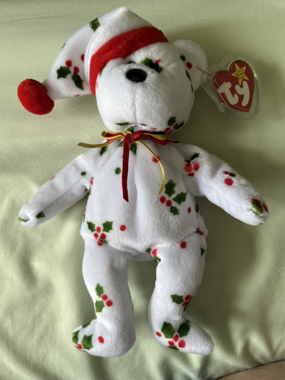Rare Ty Beanie Baby Holly - Christmas Bear