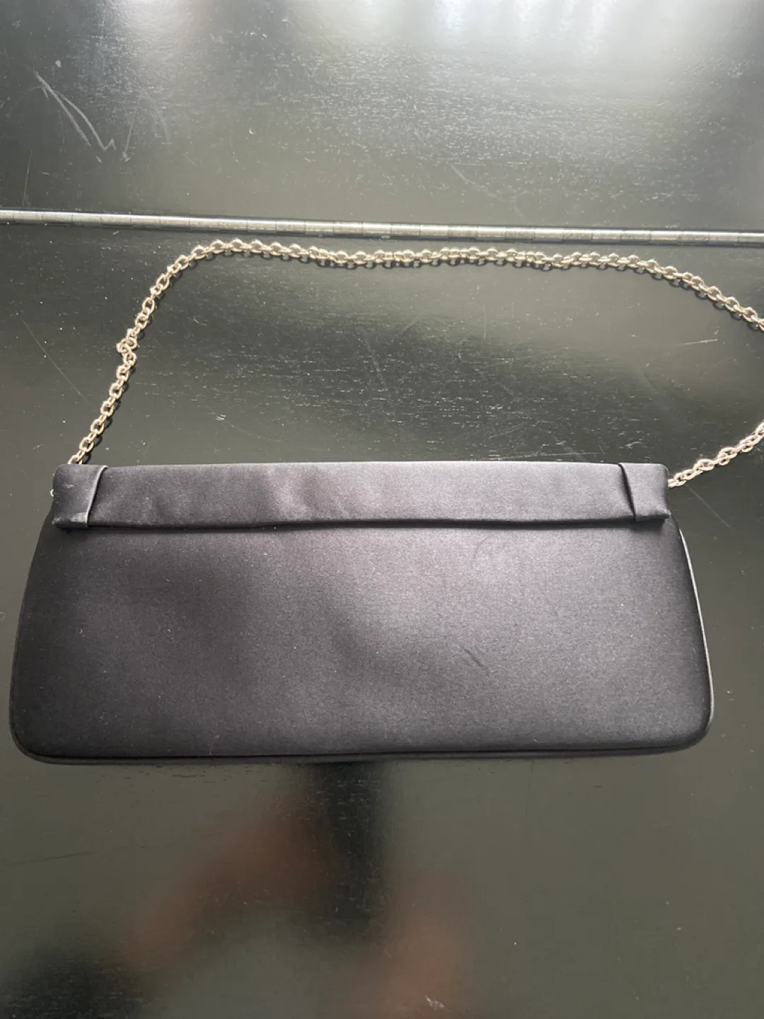 Black Satin Evening Clutch with Rhinestone Bow image indicator(3)