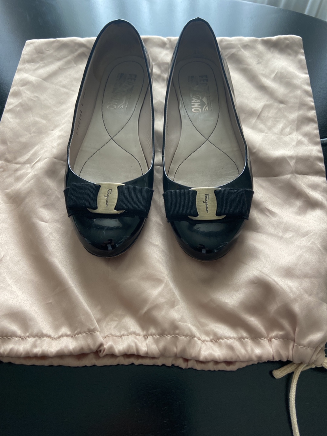 Salvatore Ferragamo Black Patent Leather Ballerina Flats