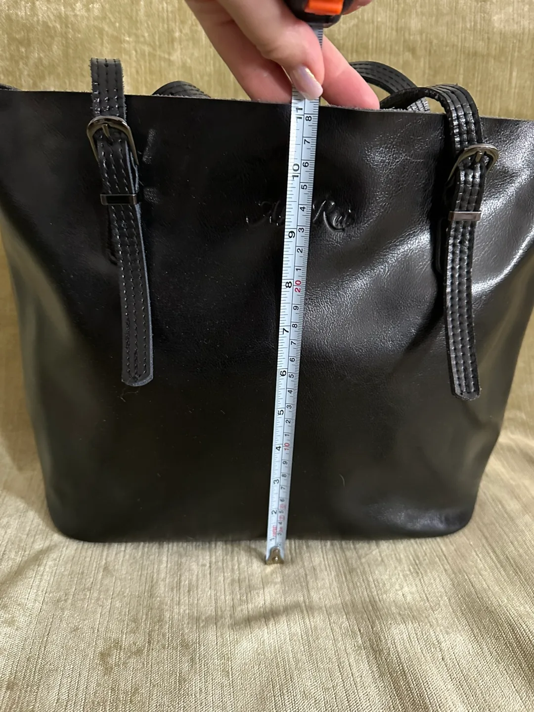 Black Leather Tote Bag with Buckle Detail image indicator(4)