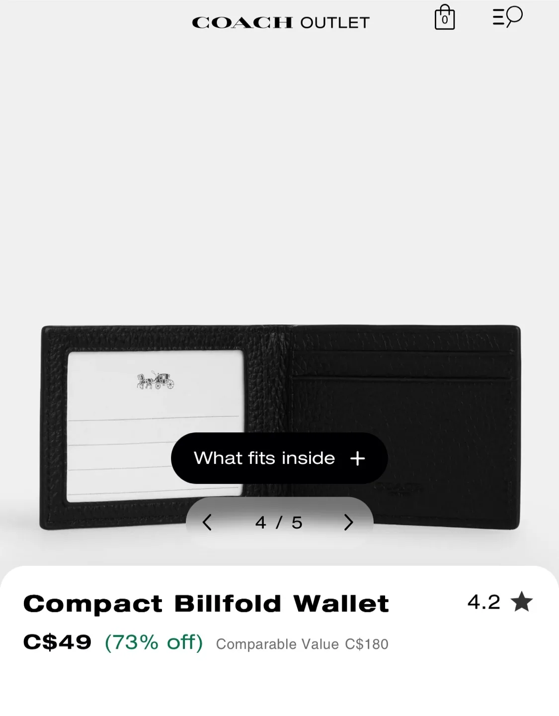 Coach Compact Billfold Wallet - Black Leather image indicator(2)