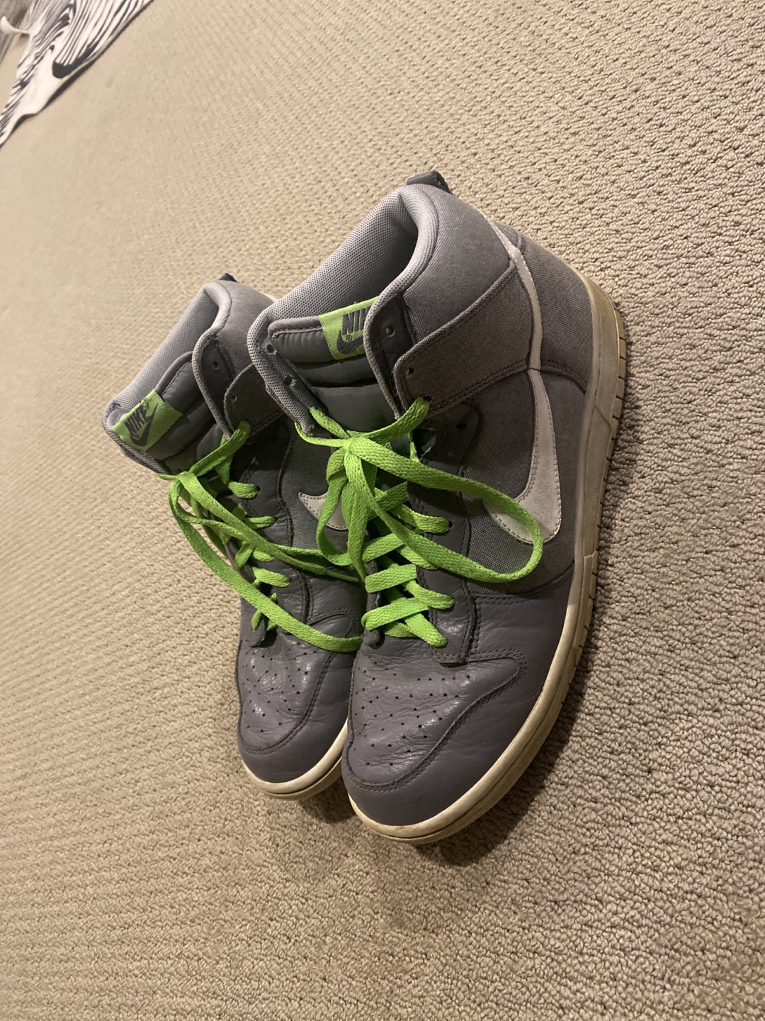 Nike Dunk High Top Sneakers - Grey and Lime Green