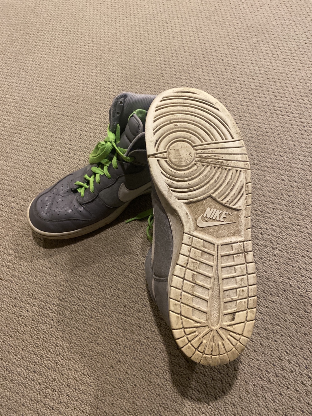 Nike Dunk High Top Sneakers - Grey and Lime Green - photo 2