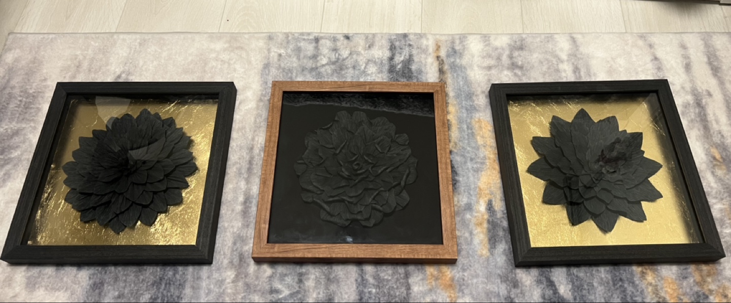 Set of Three Black Flower Wall Art