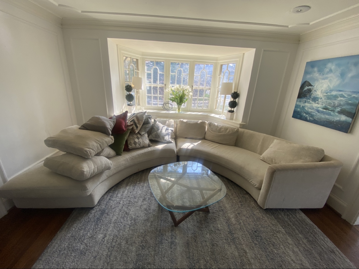 Beige Curved Sectional Sofa - photo 3