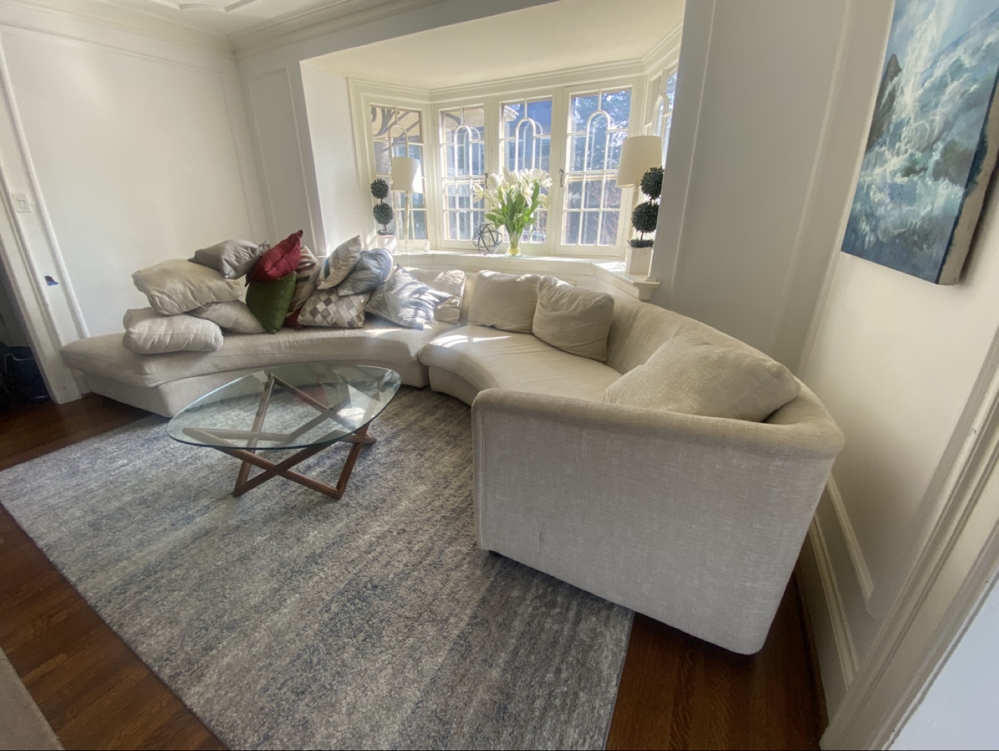 Beige Curved Sectional Sofa - photo 2