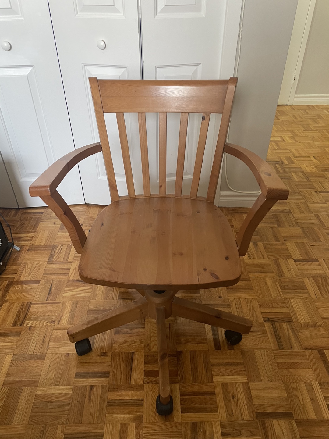 Wooden Swivel Office Chair with Armrests