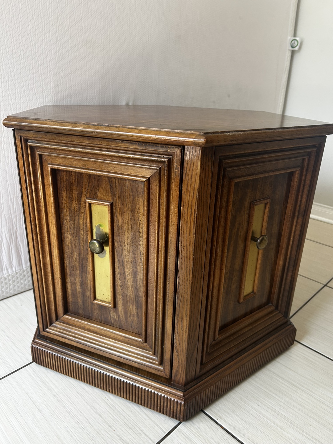 Vintage Hexagonal End Table with Storage