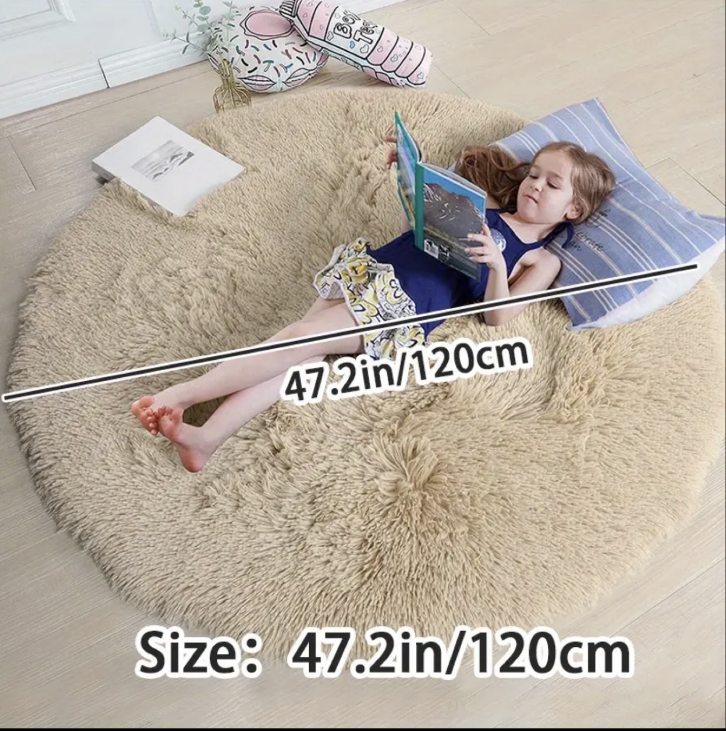 Fluffy Round Rug - Beige - 120cm - photo 4
