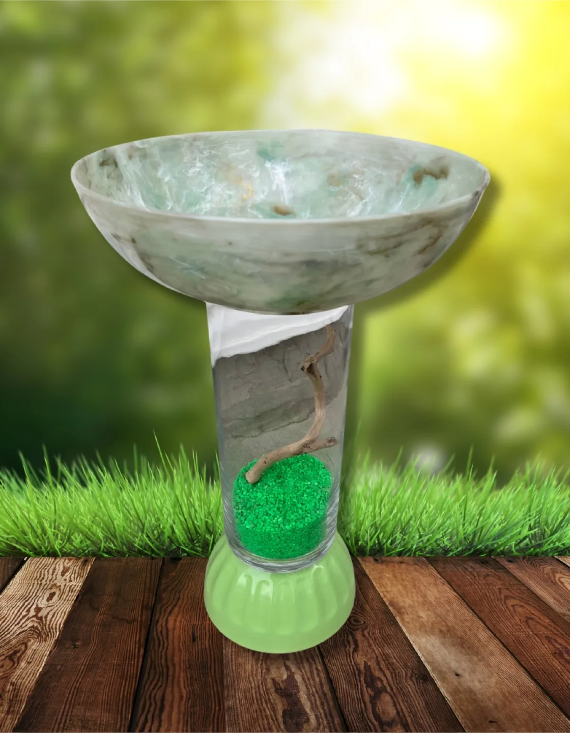 Unique Marbled Resin Bird Bath with Stand thumbnail