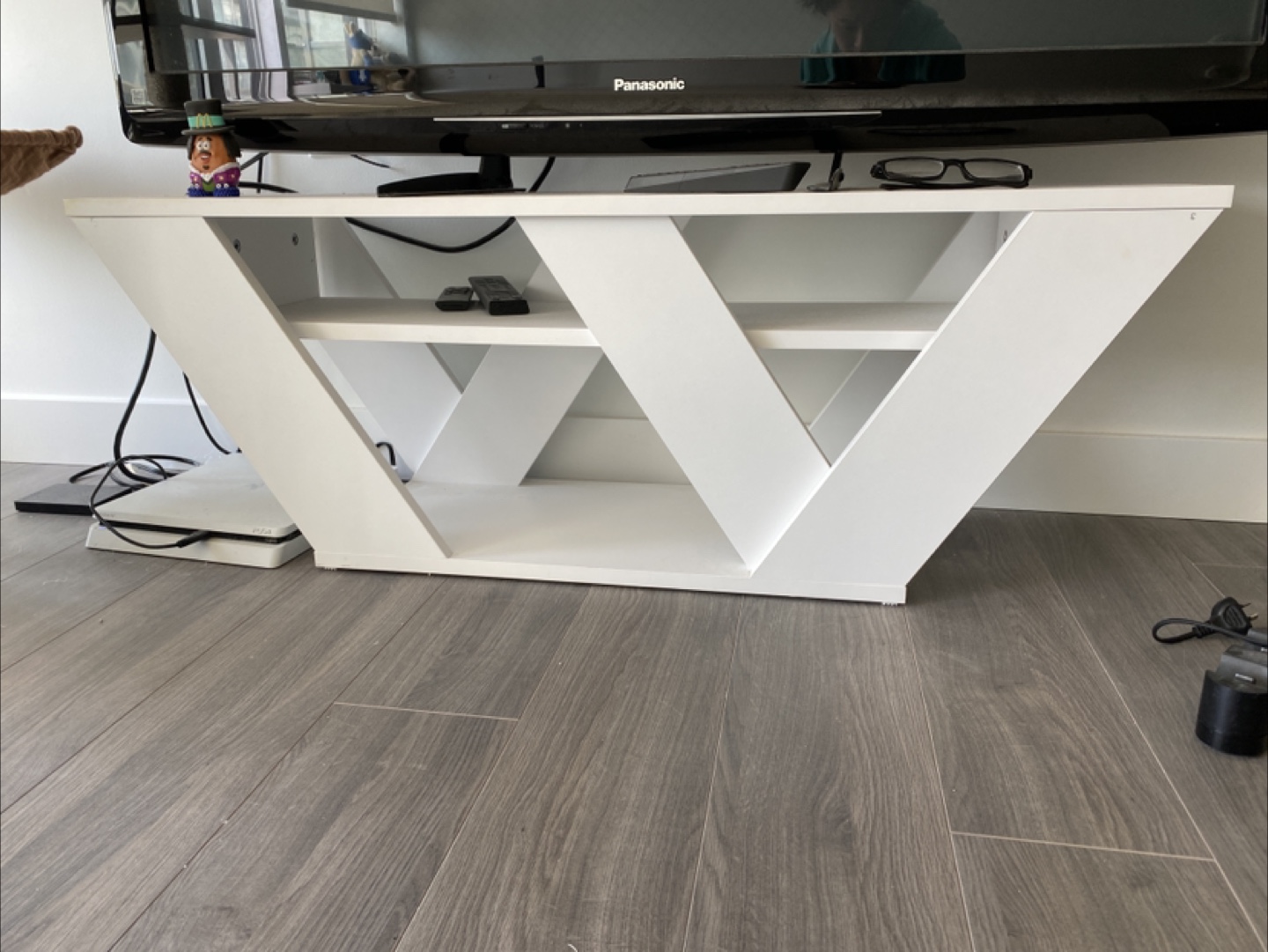 White TV Stand with Unique Design