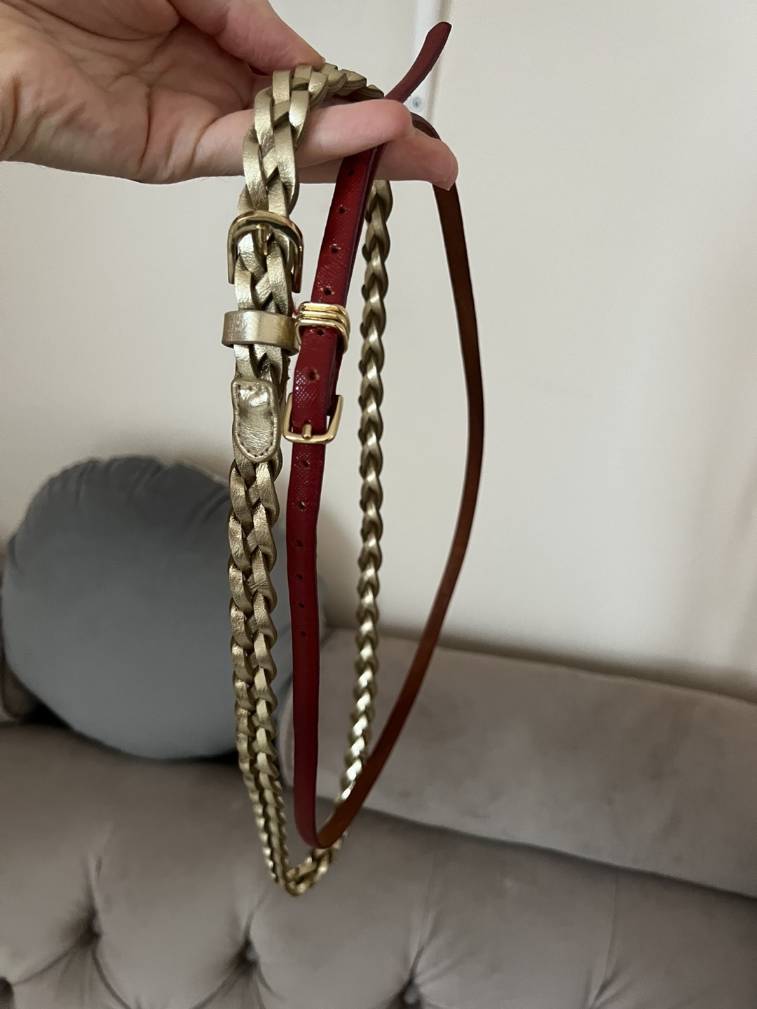 Two Women's Belts - Gold Braided & Red Leather - photo 2