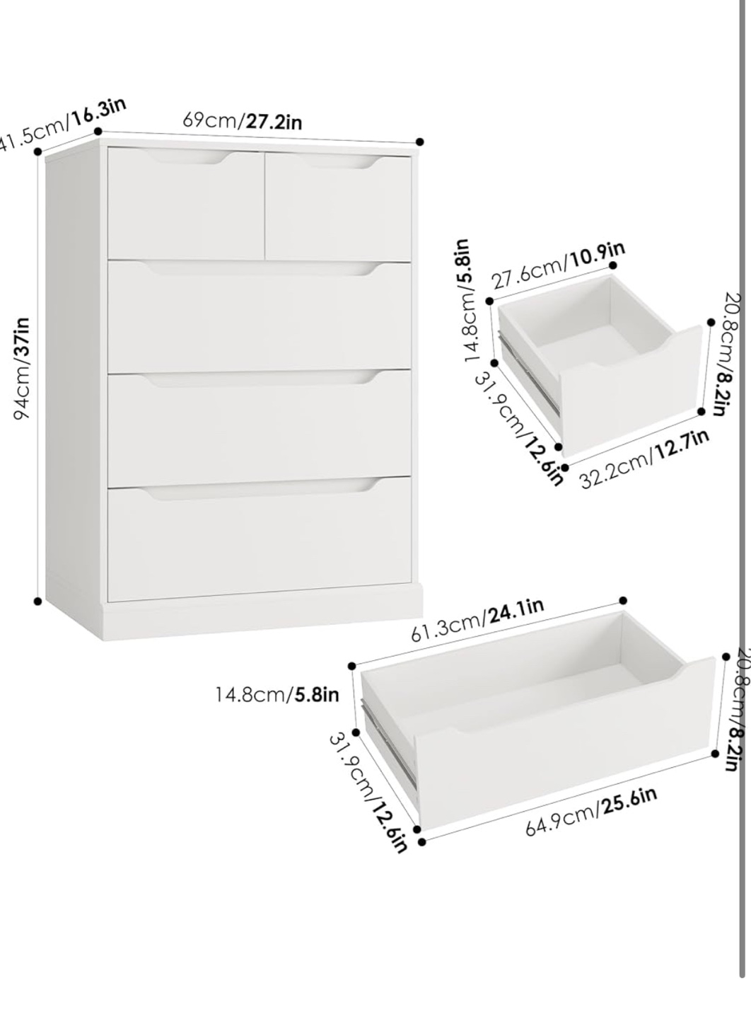 White 5-Drawer Chest of Drawers - photo 2