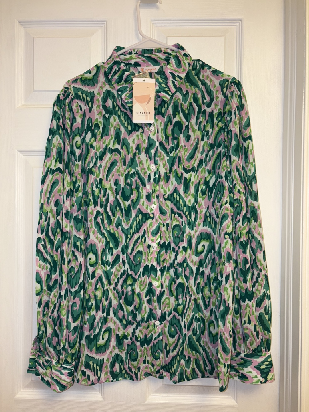 New Casual Boho Print Button Down Chiffon Blouse  -XL - photo 2