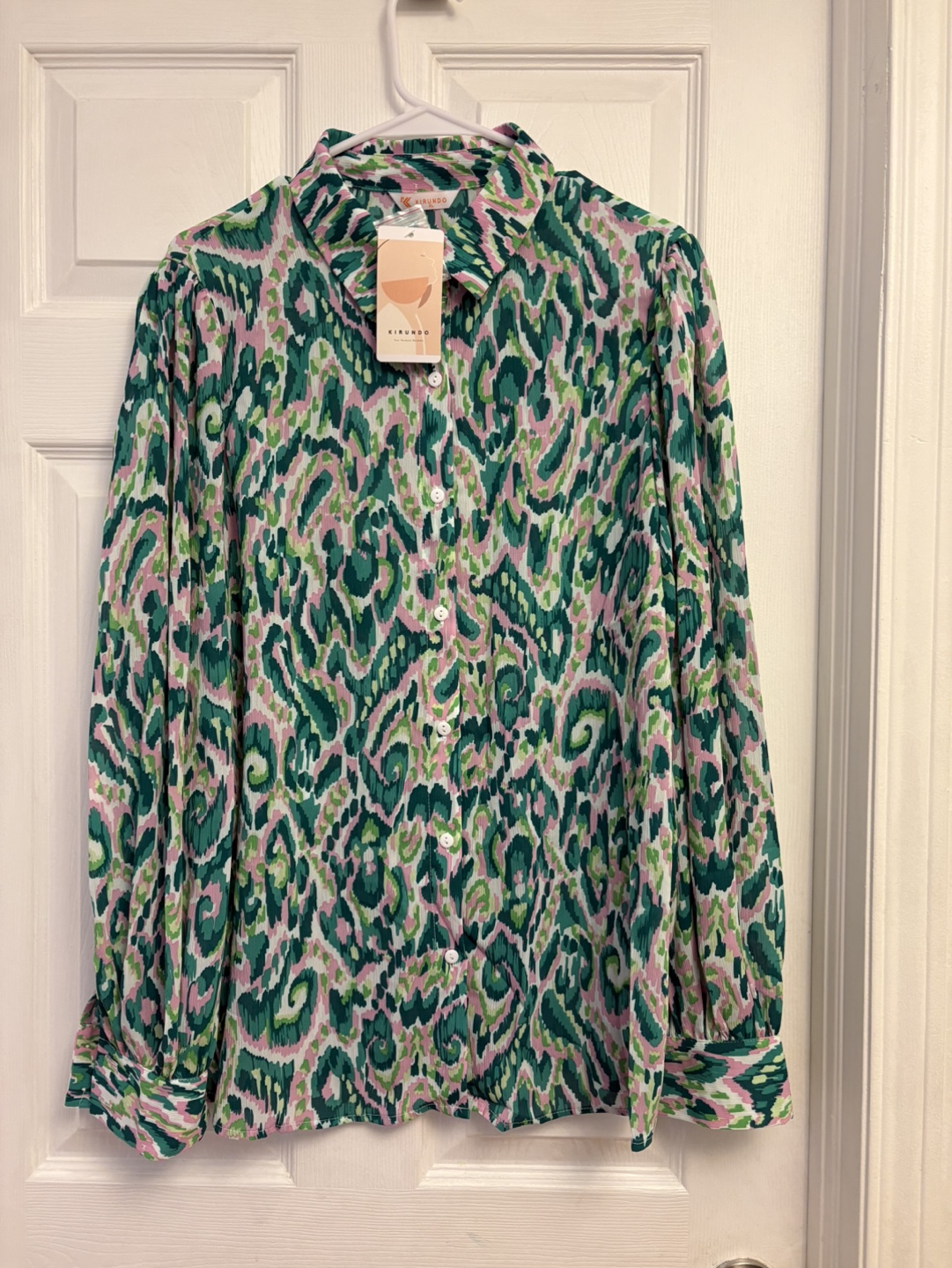 New Casual Boho Print Button Down Chiffon Blouse  -XL - photo 3