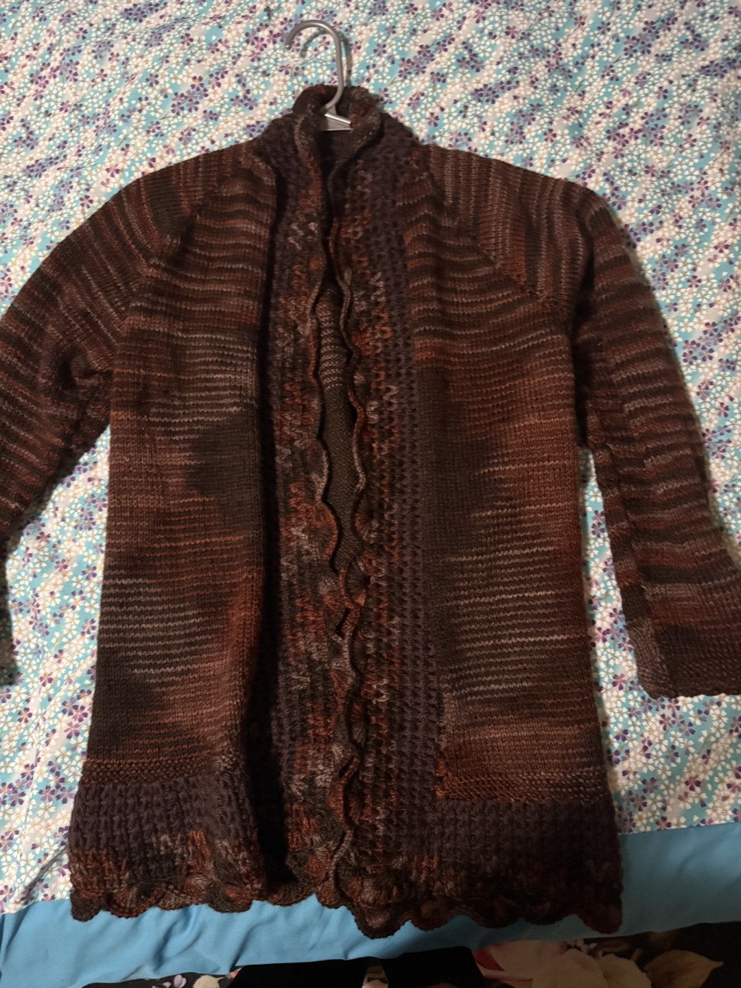 Hand-Knitted Cardigan - Brown & Grey Stripes