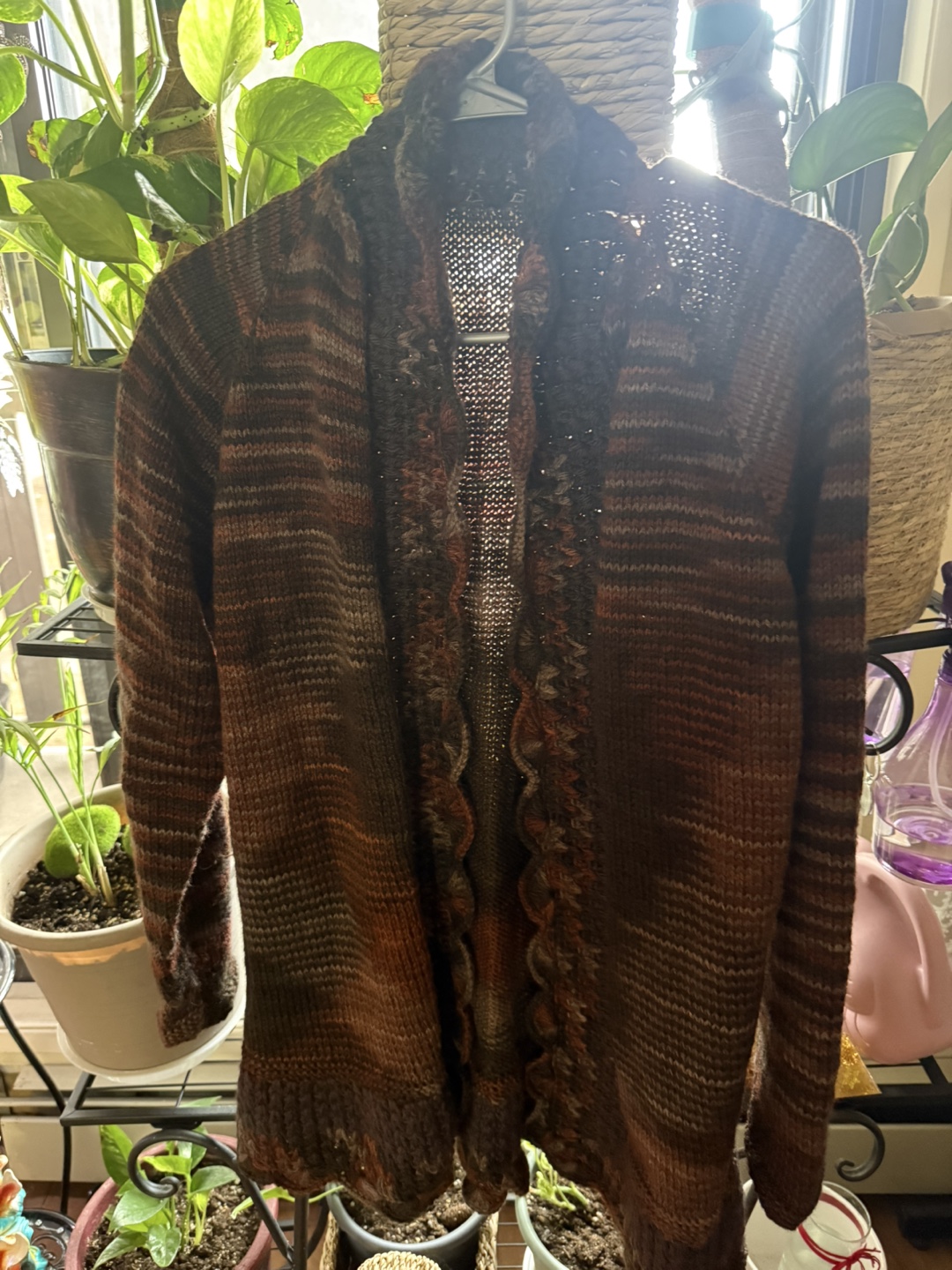 Hand-Knitted Cardigan - Brown & Grey Stripes - photo 3
